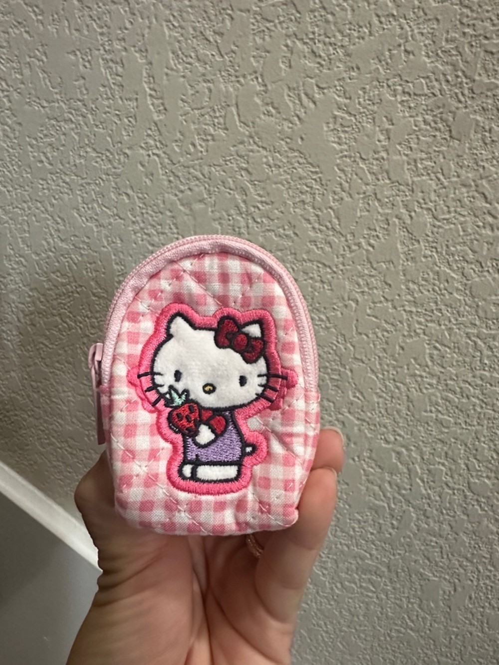 Hello Kitty Pink Gingham Kids Mini Pouch with Strawberry Patch